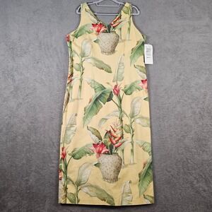 Citi‎ Dress Womens 16 Banana Yellow Tropical Botanical Sheath Midi Dress New